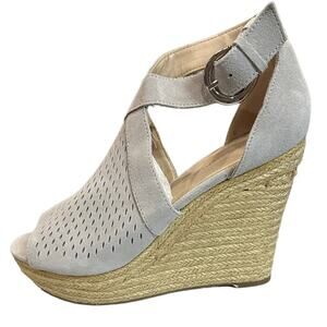 Marc‎ fisher Haldya Grey perforated suede shooties espadrilles open toe size 9